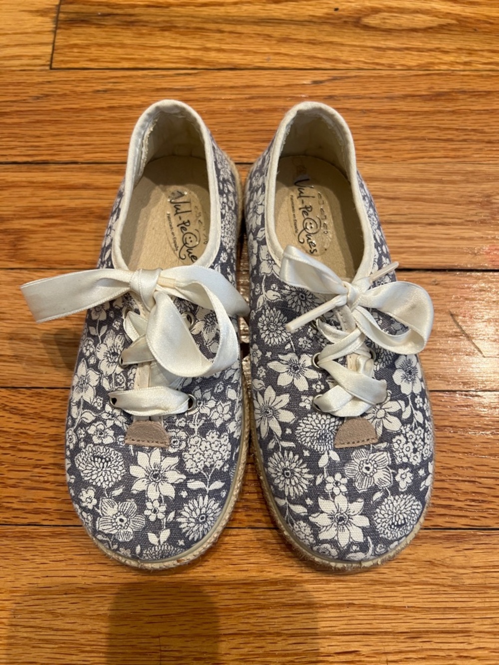 Grey & White floral Pattern Lace Up Espadrille Shoes- from Spain